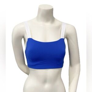 Fabletics Blue Sports Bra Crop Top w White Logo Adjustable Straps | XS
